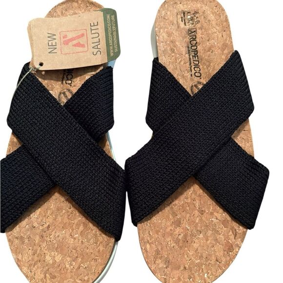 Arcopedico Pantanal Black Cross-Strap Cork Sandals - Picture 1 of 6